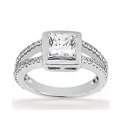 Real  2 Ct. Princess Cut Diamond Engagement Ring Split Shank White Gold New