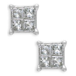 2 Ct Princess Cut Natural Earth Mined Diamond Stud Earring 14K White Gold