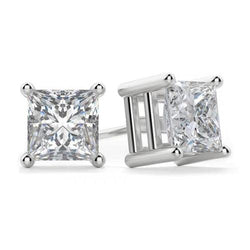 2 Ct.  Princess Cut Diamond Stud Earring 4 Prong Setting White Gold