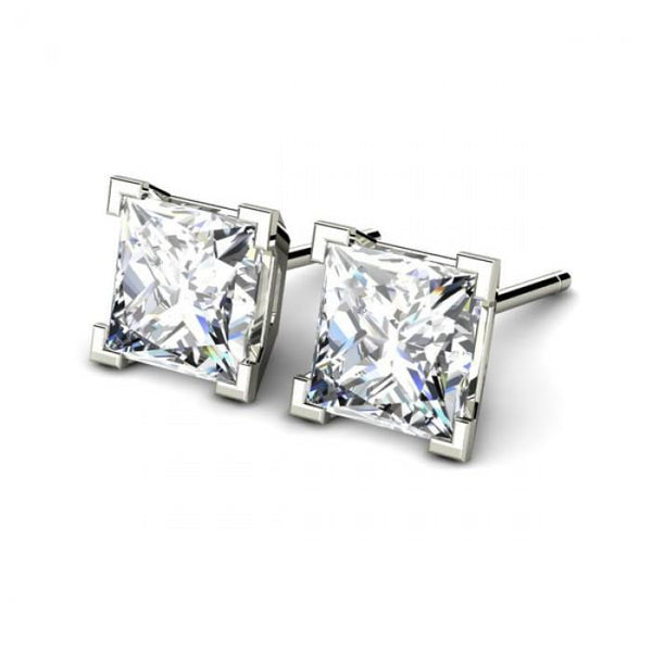  Princess Cut New Style  Diamond  White Gold Stud Earrings