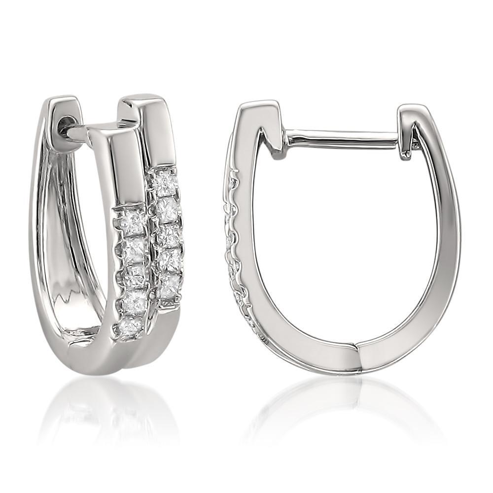 New Ladies Prong Set Round Cut Diamond Hoop Earring 