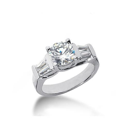 2 Ct. Round & Baguette Diamonds Ring Three Stone Style Three Stone Ring