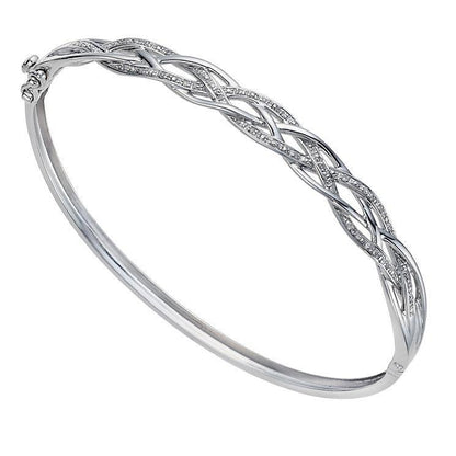 2 Ct Round Brilliant Cut Diamonds Lattice Bangle Bracelet 14K White Gold Bangle