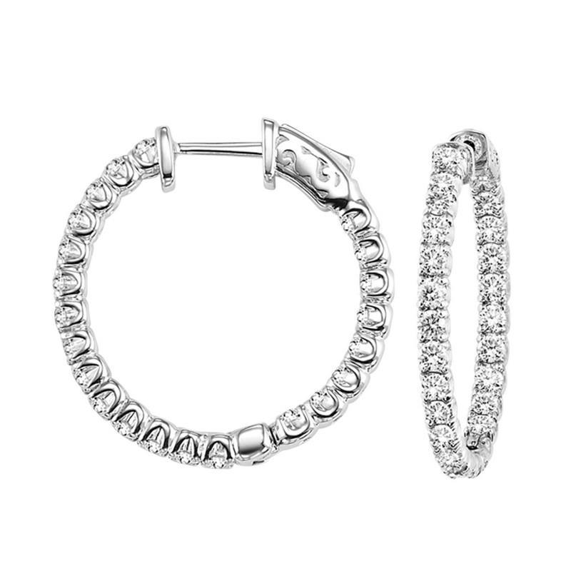 Best Quality Women Jewelry Round Diamond Hoop Earring  White Gold 