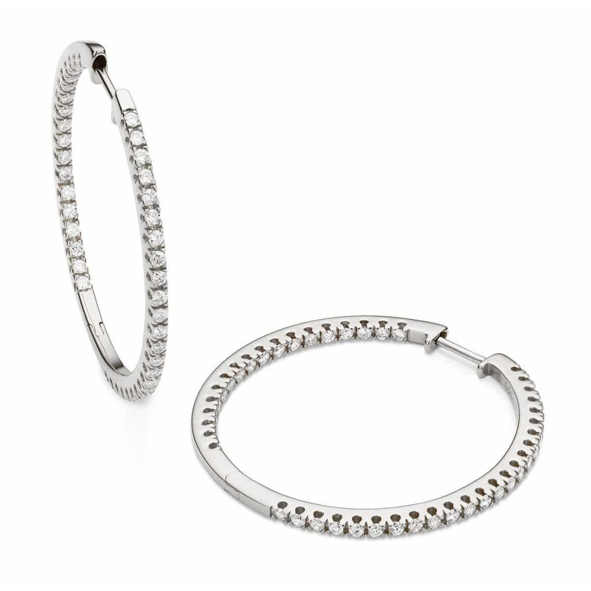 2 Ct Round Diamond Hoop Earring Pair 14K White Gold Hoop Earrings