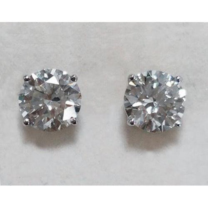 New  Round Diamond Stud Earrings White Gold 