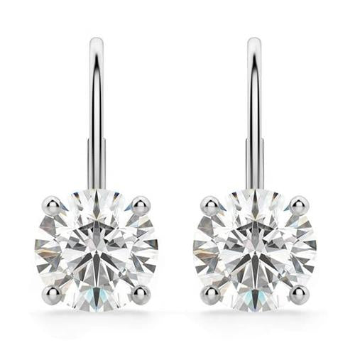 2 Ct Round Prong Set Solitaire Diamond Leverrback Women Earring White Gold 14K Leverback Earrings