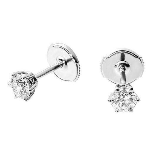 Fancy Six Prong Set Round Cut Diamonds Lady Studs Earring White Gold 