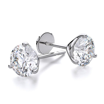Lady’s Brilliant  Three Prong Set Round Cut Diamonds Stud Earrings 