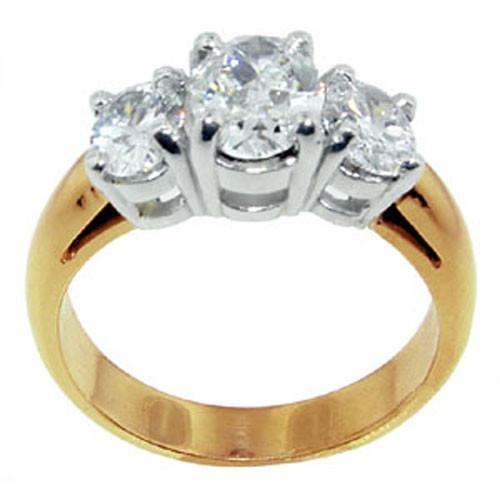 2 Ct. Yellow Gold Three Stone Oval Diamonds Ring Anniversary Three Stone Ring