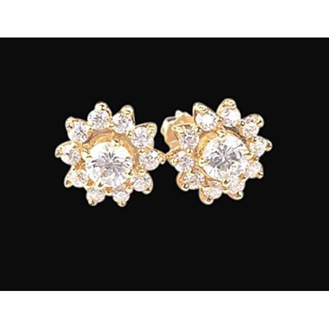 New Style  Halo Diamond Stud Earring Pair Yellow Gold