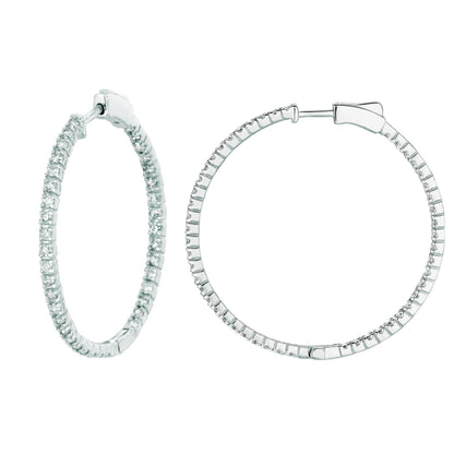 2 Pointer Hoop Earrings/Patented Snap Lock 2 Carats 14K White Hoop Earrings