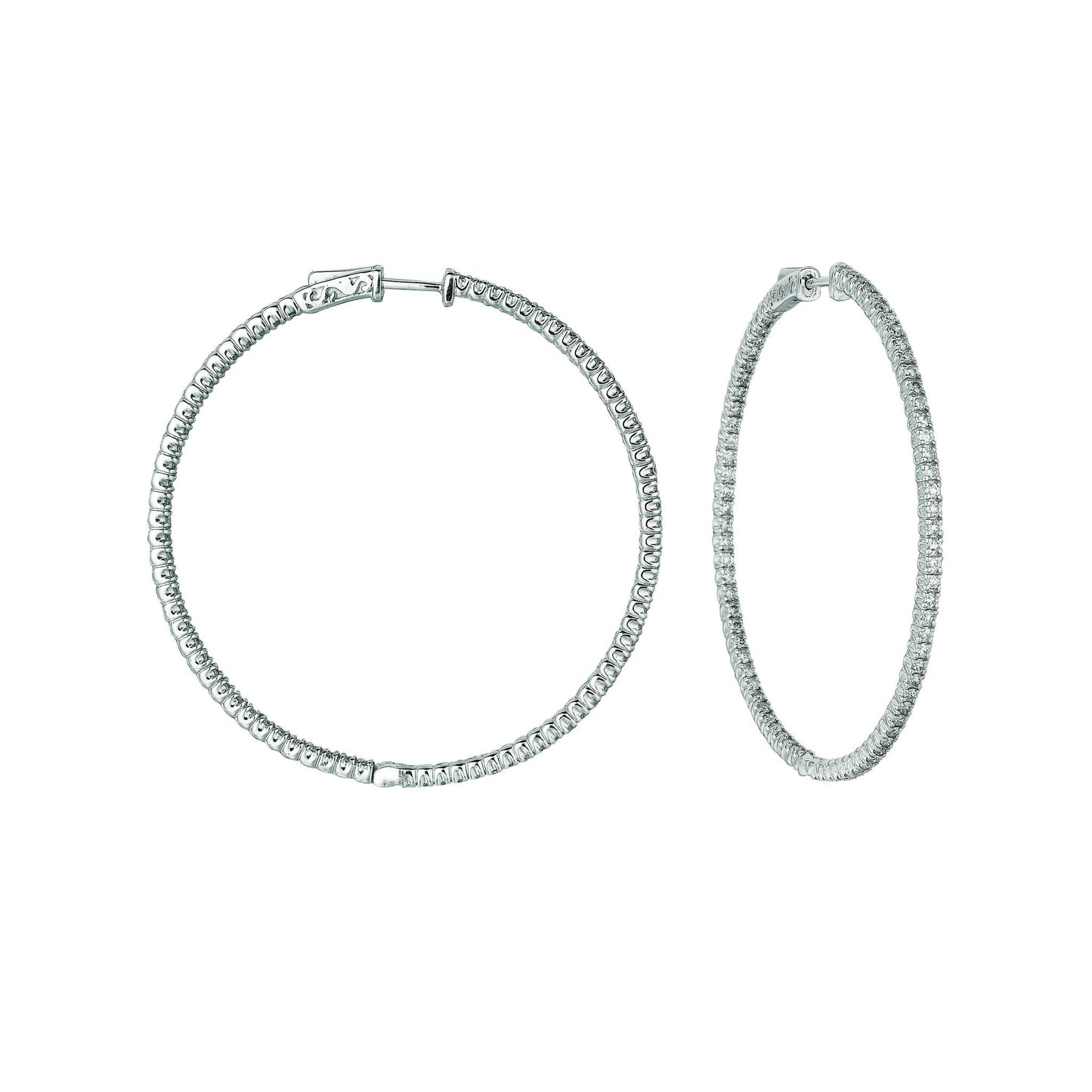 2 Pointer Hoop Earrings/Patented Snap Lock 3 Carats 14K White Hoop Earrings