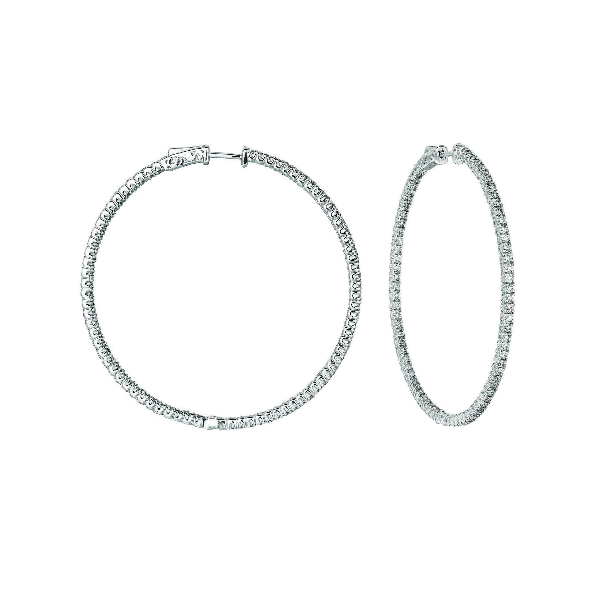 2 Pointer Hoop Earrings/Patented Snap Lock 3 Carats 14K White Hoop Earrings