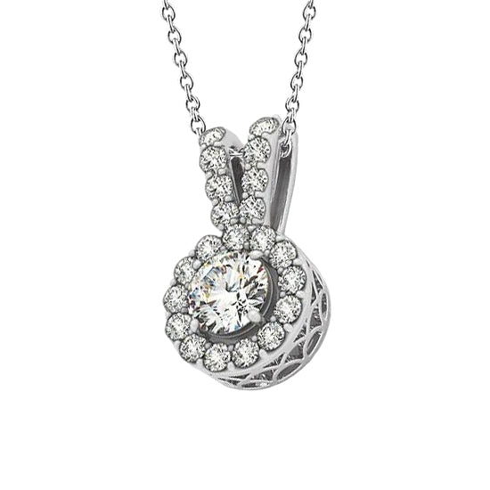 2.00 Carats Round GIA Certified Lab Grown Diamond Pendant Necklace Without Chain Gold 14K