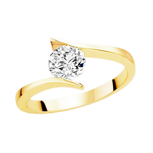 Round Cut Diamond Solitaire Ring Yellow Gold 14K