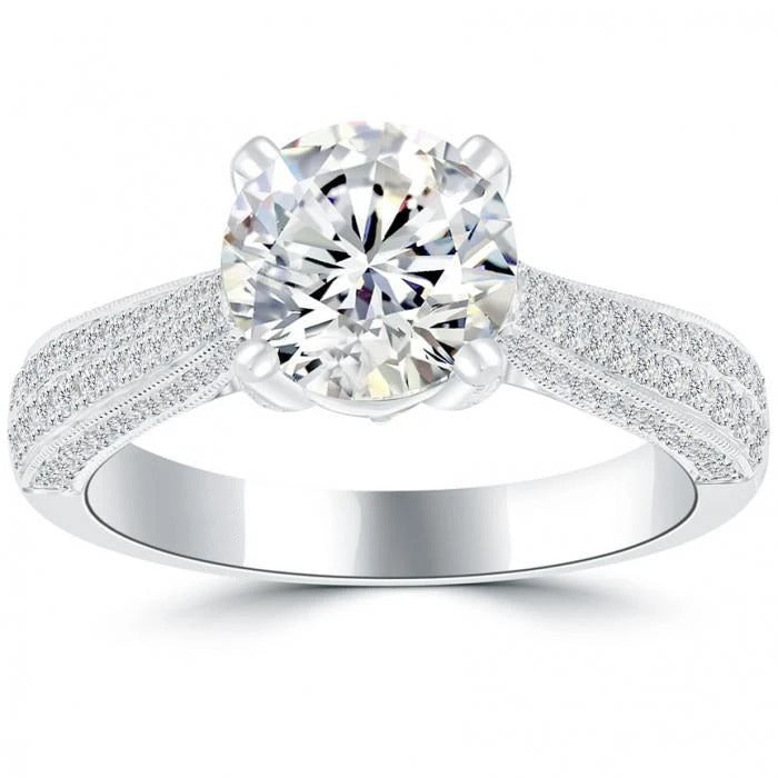   Brilliant Sparkling Solitaire Ring with Accents White Gold Diamond 