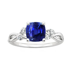 2.10 Carats Kashmir Sapphire And Natural Earth Mined Diamonds Ring 14K White Gold