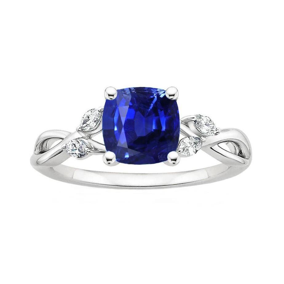 2.10 Carats Kashmir Sapphire And Natural Earth Mined Diamonds Ring 14K White Gold