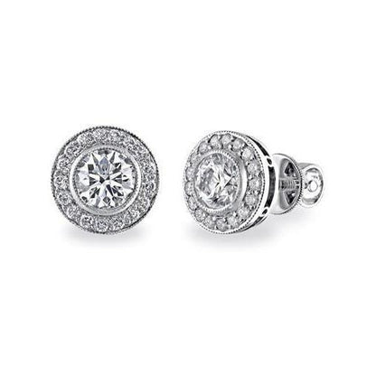 Fancy  Round Cut Halo Diamond Stud Earring Fine Gold Jewelry Halo Stud Earrings