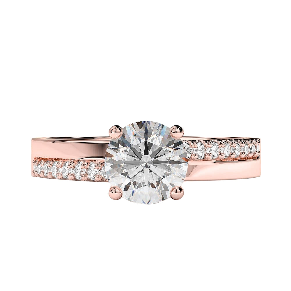 Four Prong Set Diamonds Wedding Rose Gold Solitaire Ring with Accents