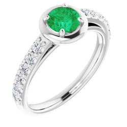 2.25 Carats Colombian Green Emerald And Natural Earth Mined Diamond Ring White Gold 14K