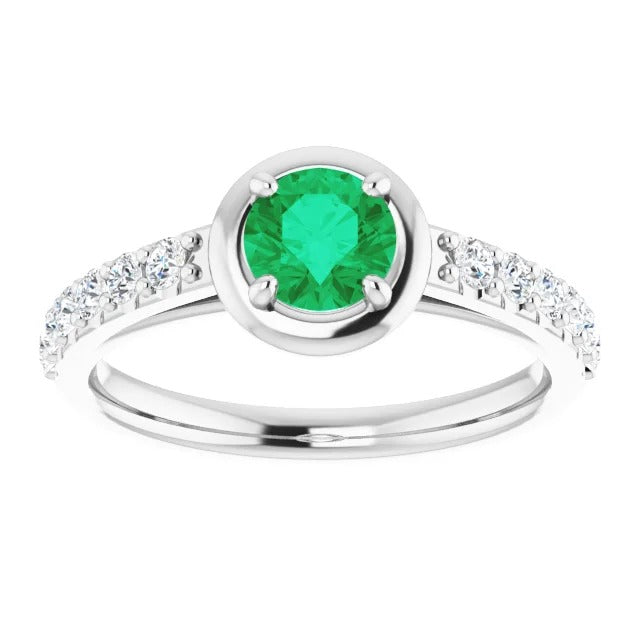 2.25 Carats Colombian Green Emerald And Natural Earth Mined Diamond Ring White Gold 14K