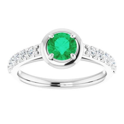 2.25 Carats Colombian Green Emerald And Natural Earth Mined Diamond Ring White Gold 14K