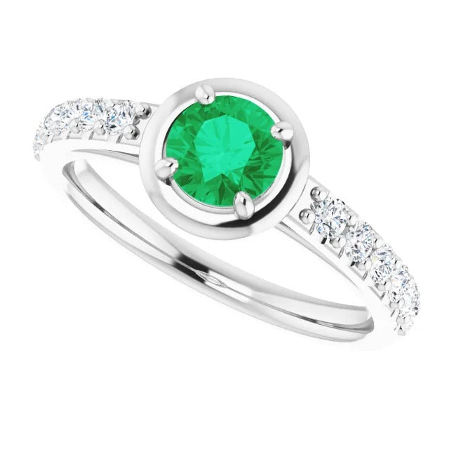2.25 Carats Colombian Green Emerald And Natural Earth Mined Diamond Ring White Gold 14K