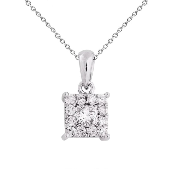 2.2 Ct Princess And Round Natural Earth Mined Diamond Necklace Pendant 14K White Gold