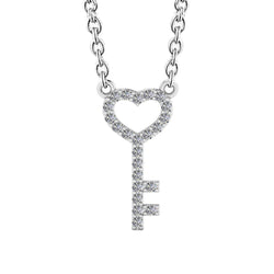 2.30 Ct Round Cut Diamonds Key Heart Pendant Necklace White Gold 14K