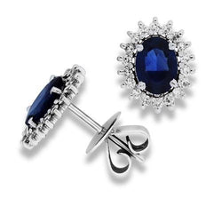 2.40 Ct Kashmir Sapphire Natural Earth Mined Diamond Cluster Earrings White Gold 14K