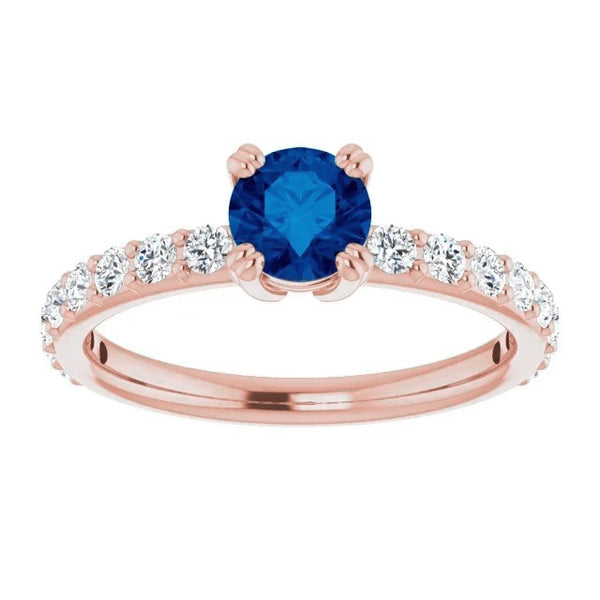 Products 2.50 Carats Ring Rose Gold 14K Diamond & Round Blue Sapphire