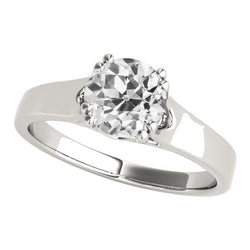 2.50 Carats Solitaire Ring Old Mine Cut Diamond Double Prong Set