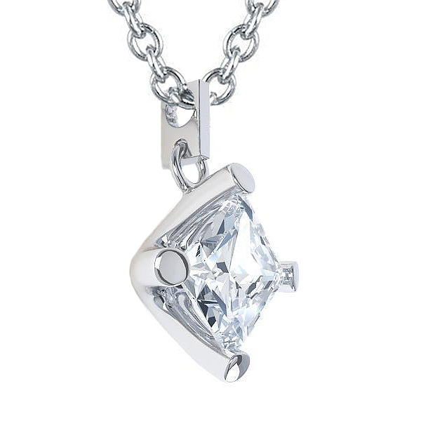 2.50 Ct Princess Cut Solitaire Natural Earth Mined Diamond Pendant Necklace White Gold