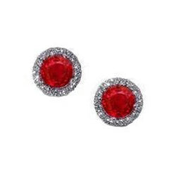 2.45 Ct Red Ruby Diamond Stud Halo Earring White Gold 14K