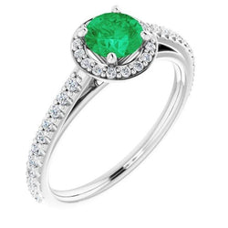2.50 Carats Ring Round Halo Colombian Green Emerald White Gold 14K