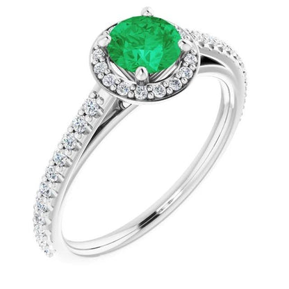 2.50 Carats Ring Round Halo Colombian Green Emerald White Gold 14K
