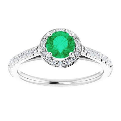 2.50 Carats Ring Round Halo Colombian Green Emerald White Gold 14K