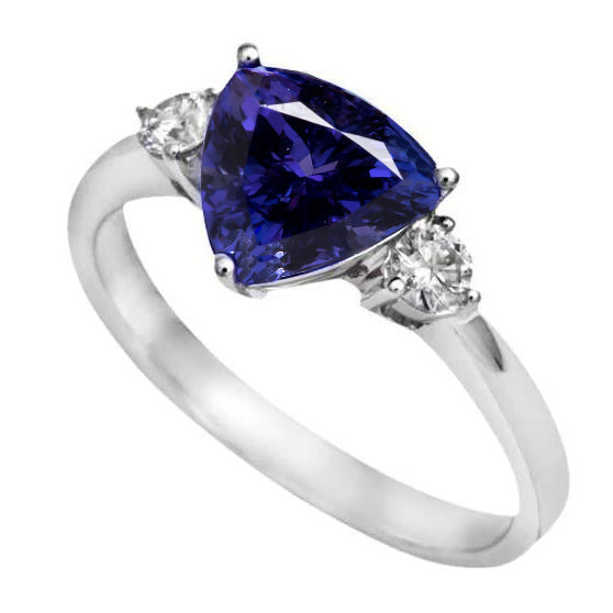 Unique Lady’s Tanzanite Trillion Diamond 3 Stone Ring White Gold