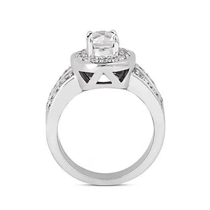 Halo Ring Oval Diamond Halo Engagement Ring 2.51 Carats White Gold 14K Jewelry