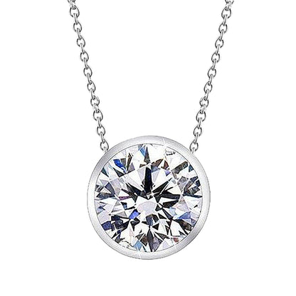 2.5 Carats Round Bezel Set Lab Grown Diamond Necklace Pendant Gold