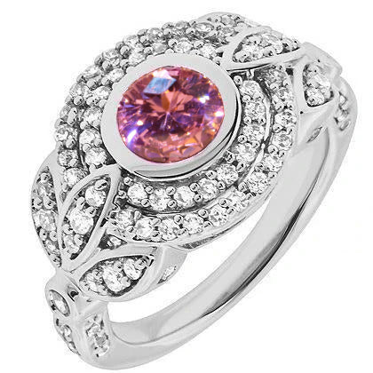 Round Cut Pink Sapphire Natural Earth Mined Diamond Ring 2.50 Carat White Gold 14K