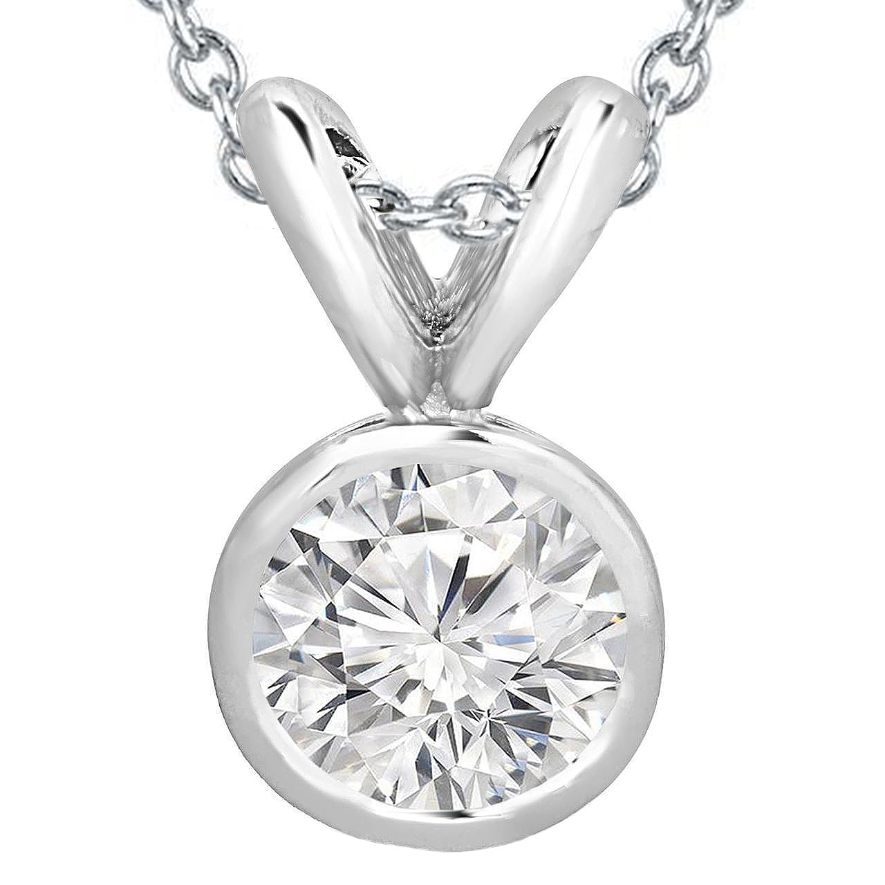 2.5 Ct Bezel Set Round Cut Lab Grown Diamond Necklace Pendant White Gold 14K