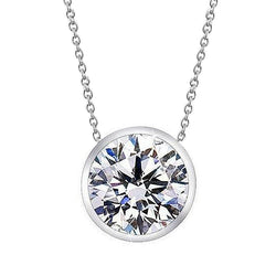 2.5 Carat Bezel Set Round Natural Diamond Necklace Pendant Gold Jewelry New