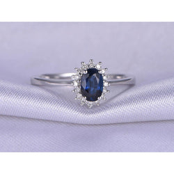 2.5 Carats Blue Oval Cut Kashmir Sapphire And Natural Earth Mined Diamond Ring White Gold 14K