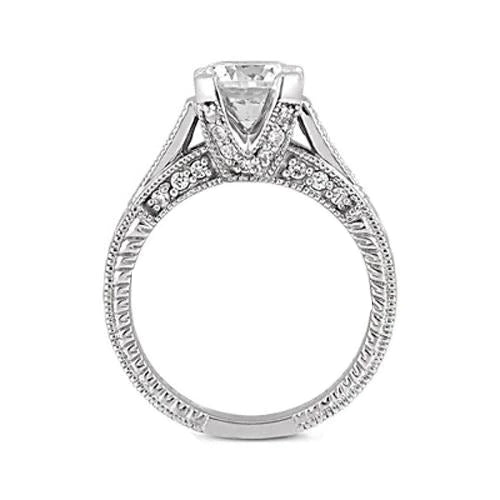 Engagement Ring 2.50 Carats Round Diamond Engagement Ring Milgrain Vintage Style