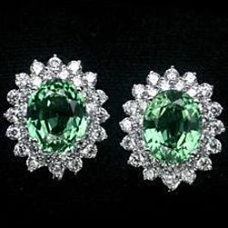 Oval   Women Jewelry  Cut Halo Green Sapphire And Diamond Stud Earring