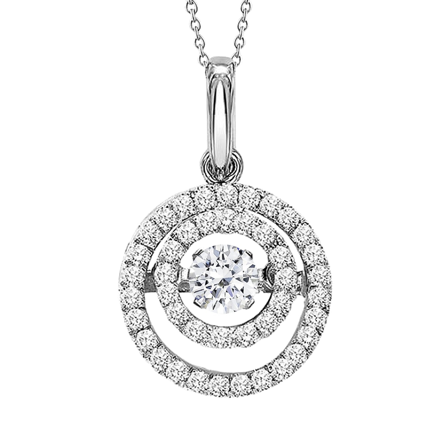 2.70 Carats Circle Style Pendant Necklace Lab Grown Diamonds White Gold 14K