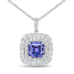 2.75 Carats Blue Tanzanite With Diamonds Pendant Necklace Gold White